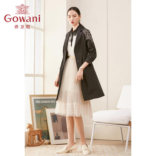 乔万尼肩部蕾丝拼接中长款风衣外套ES1A030 商品图1