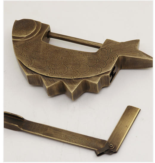 仿古铜锁趣味老式插销铜锁中式老式横挂锁吉祥复古鱼锁