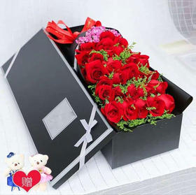 爱的节日     33支红玫瑰，黄莺搭配，2小熊，55cm礼盒(1834)