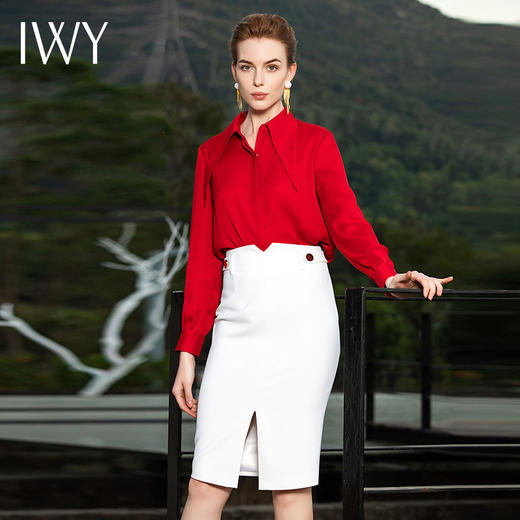 IWY/红色衬衫白色半裙直筒裙201059BS1 商品图2