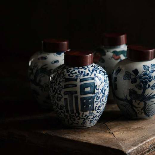 「仿古元青花陶瓷茶叶罐」密封罐景德镇手工大号茶仓家用茶道配件 商品图1