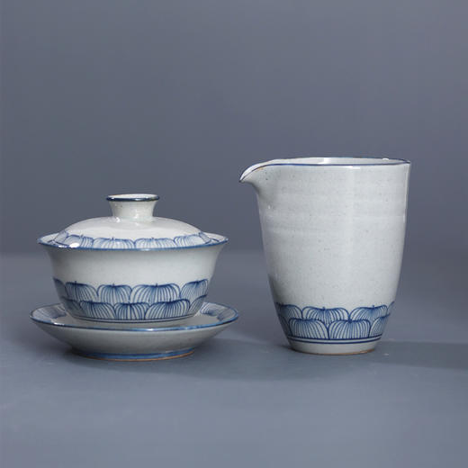 「景德镇传统手绘青花海浪 莲花 缠枝莲 盖碗公道杯」三才碗 泡茶碗 分茶器 复古茶具礼品 商品图8