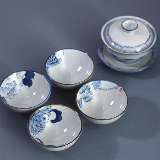 「景德镇传统手绘青花海浪 莲花 缠枝莲 盖碗公道杯」三才碗 泡茶碗 分茶器 复古茶具礼品 商品图13