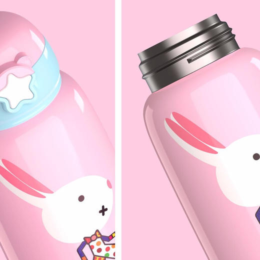 新品熊本士牛皮套儿童保温杯带吸管二用男女孩学生水杯子宝宝316不锈钢水壶XBS 商品图3