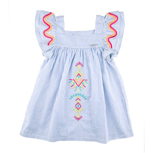 棉果果夏季女童条纹方领短袖连衣裙M222701220345 商品图4