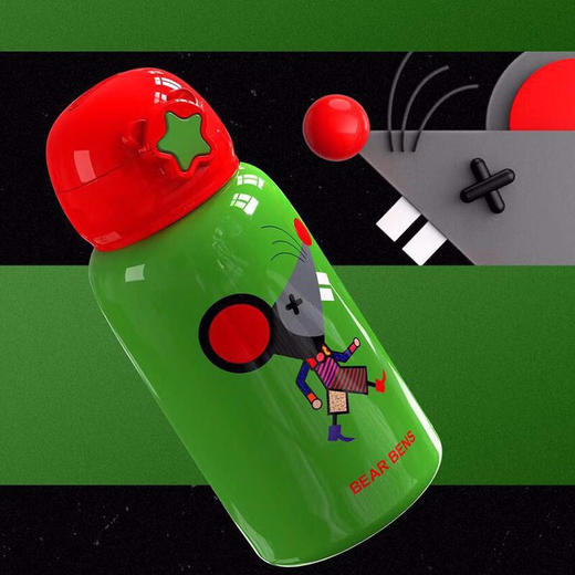 新品熊本士牛皮套儿童保温杯带吸管二用男女孩学生水杯子宝宝316不锈钢水壶XBS 商品图7