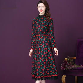 WXY-8602新款韩版蕾丝拼接法式复古刺绣内搭中长裙子