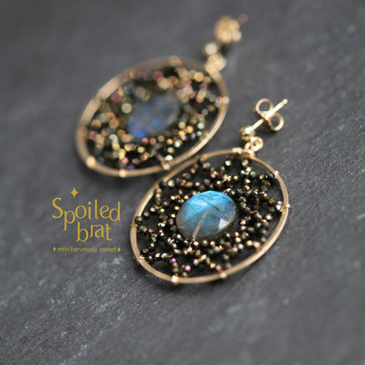 spoiledbrat jewelry捕梦网系列圆型斜长石尖晶石耳环 商品图1