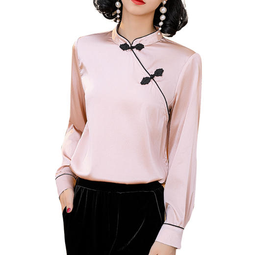 NYT-6005新款时尚真丝弹力缎衬衣时尚盘扣桑蚕丝衬衫 商品图4