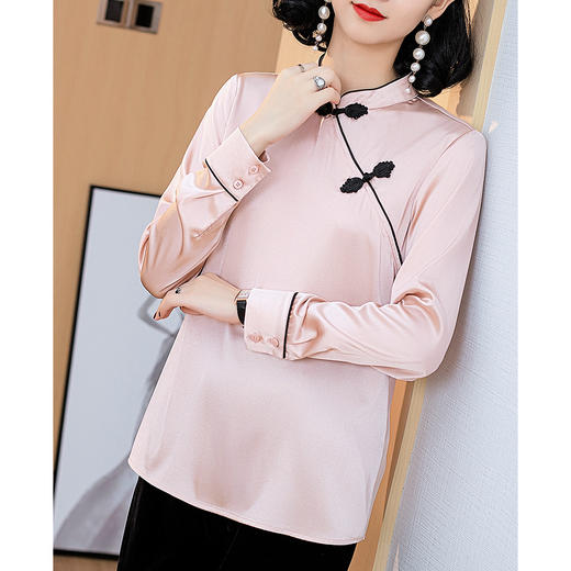 NYT-6005新款时尚真丝弹力缎衬衣时尚盘扣桑蚕丝衬衫 商品图1