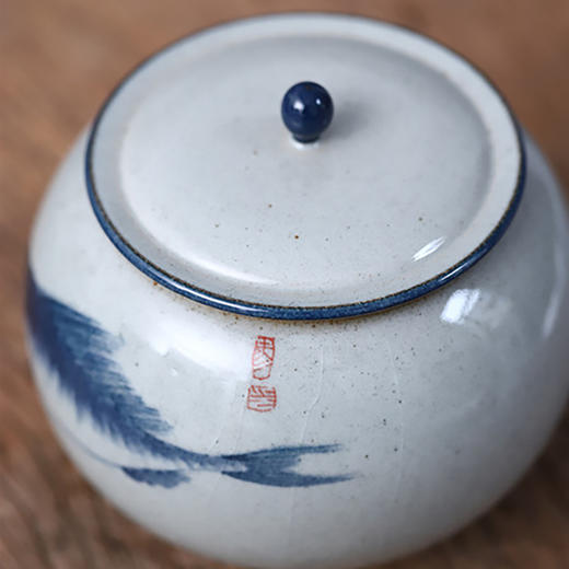 「楚瓷青花手绘陶瓷茶叶罐」小茶叶罐 手绘鲑鱼 柿柿如意陶瓷储茶罐陶瓷罐子 商品图3