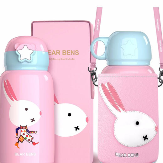 新品熊本士牛皮套儿童保温杯带吸管二用男女孩学生水杯子宝宝316不锈钢水壶XBS 商品图4