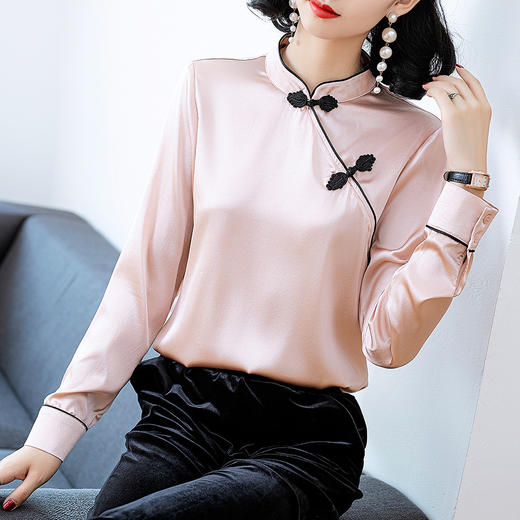 NYT-6005新款时尚真丝弹力缎衬衣时尚盘扣桑蚕丝衬衫 商品图2