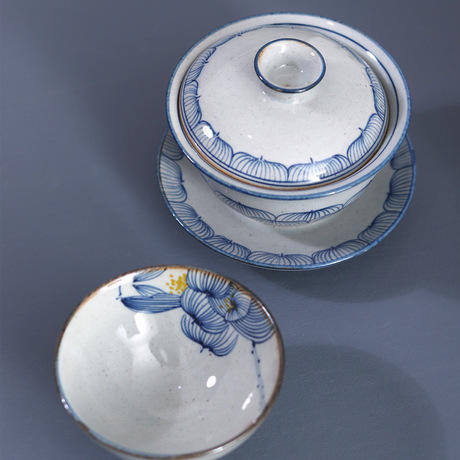 「景德镇传统手绘青花海浪 莲花 缠枝莲 盖碗公道杯」三才碗 泡茶碗 分茶器 复古茶具礼品 商品图6