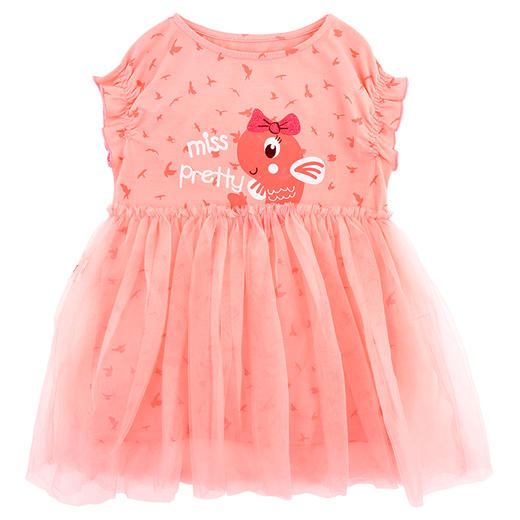 棉果果夏季女童网纱圆领印花连衣裙M222702220260 商品图3