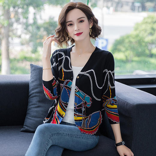 FCY-SZ2012秋冬新款印花V领短款宽松开衫 商品图0