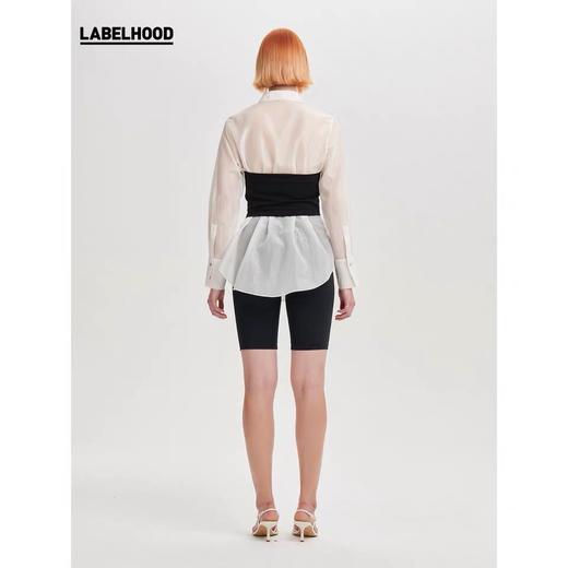 deepmoss2020春夏新款 设计感撞色雾白丝质束腰衬衫 dm20ssSH04AA 商品图4