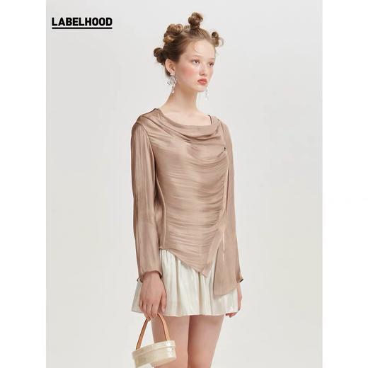 deepmoss2020春夏新款 设计感纯色拿铁水泽堆领上衣打底衫 dm20ssTP01X3 商品图3