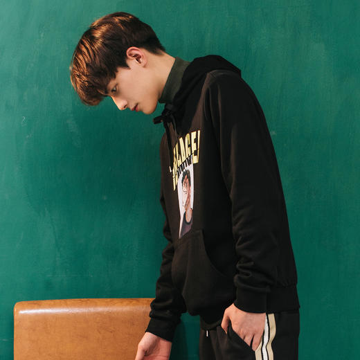 gxg.jeans男装秋黑色连帽卫衣男宽松休闲上衣韩版潮时尚卫衣 商品图3