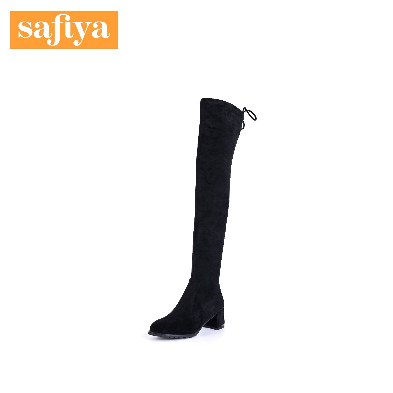 Safiya索菲娅冬季时尚显瘦系带粗中跟女长靴SF84117011