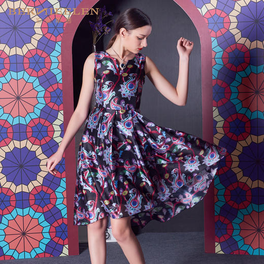 【伯妮斯茵】2S6851--黑色 连衣裙--吉祥的巴旦姆纹--《智慧之光--波斯艺术》 商品图0