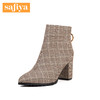 Safiya/索菲娅冬季简约尖头粗跟高跟短靴女靴SF84116086 商品缩略图1