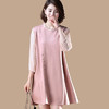 AHM 7923  2020春季新款实拍现货7分袖宽松显瘦舒适麂皮绒粉色套头连衣裙 商品缩略图0