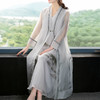 NYT-Z05新款中国风水墨画气质优雅真丝欧根纱连衣裙套装 商品缩略图1