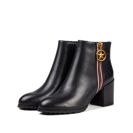 商场同款 | Safiya/索菲娅冬季牛皮粗跟高跟粗跟时尚拉链女短靴子SF84116071 商品图2