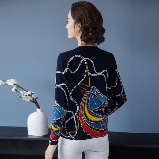 FCY-SZ2012秋冬新款印花V领短款宽松开衫 商品图3