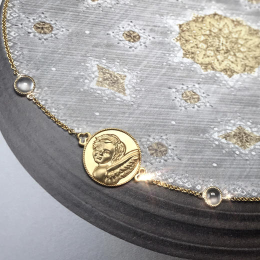 【天使的祈祷】金币白翡手链 商品图0