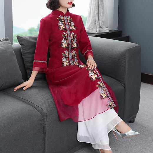 YFN-19520新款中国风改良后现代欧根纱刺绣旗袍连衣裙 商品图1