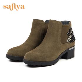 Safiya索菲娅冬新款切尔西靴潮流时尚蝴蝶串珠中粗跟女短靴SF84116915