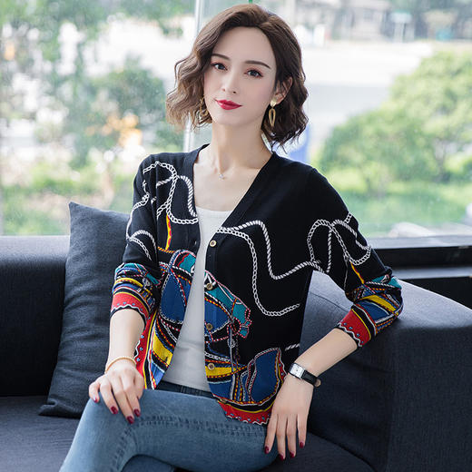 FCY-SZ2012秋冬新款印花V领短款宽松开衫 商品图2