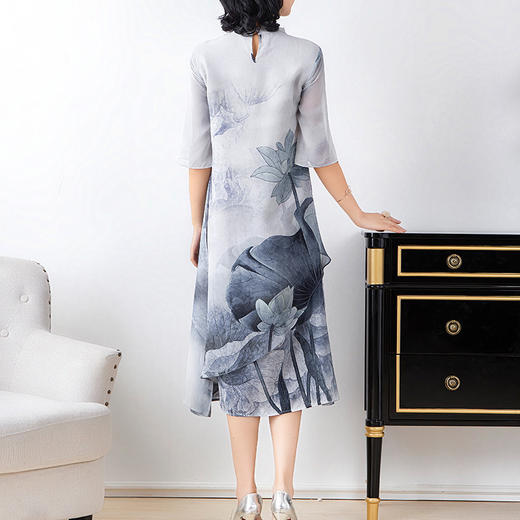 NYT-RB8888新款中国风立领长裙定位印花桑蚕丝仙女气质 商品图2