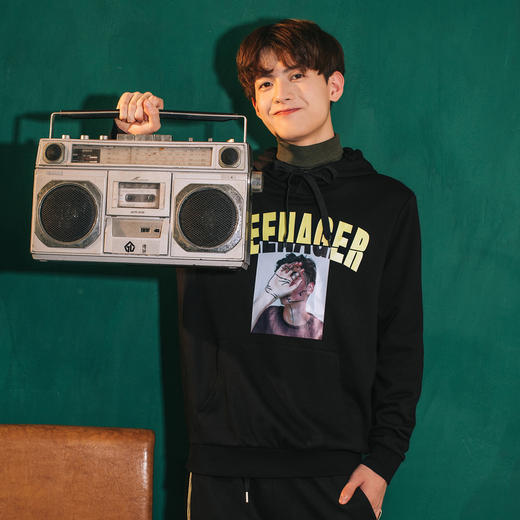 gxg.jeans男装秋黑色连帽卫衣男宽松休闲上衣韩版潮时尚卫衣 商品图1