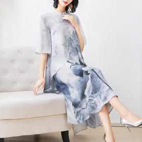 NYT-RB8888新款中国风立领长裙定位印花桑蚕丝仙女气质