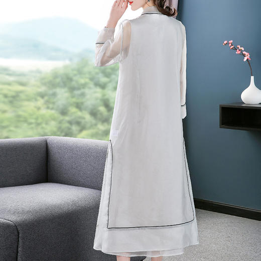 NYT-Z05新款中国风水墨画气质优雅真丝欧根纱连衣裙套装 商品图3