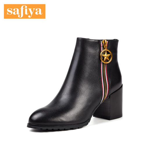 商场同款 | Safiya/索菲娅冬季牛皮粗跟高跟粗跟时尚拉链女短靴子SF84116071 商品图1