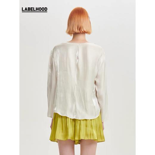 deepmoss2020春夏新款 设计感纯色象牙白水泽堆领上衣打底衫T恤 dm20ssTP01X5 商品图3