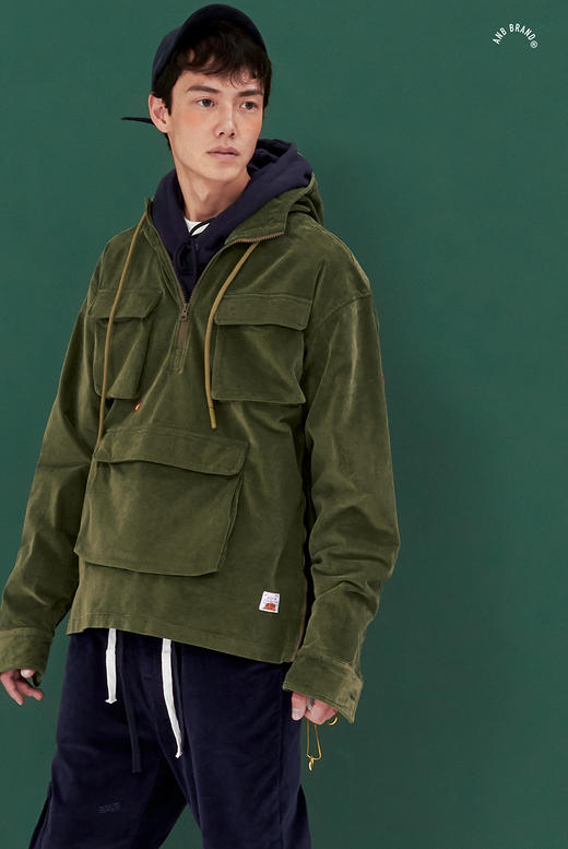 ANB ANB019AW042 半拉链套头灯芯绒水洗带帽夹克（2色） 商品图0