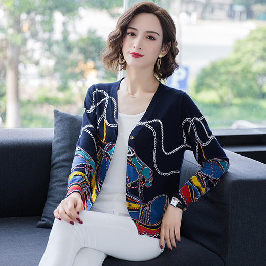 FCY-SZ2012秋冬新款印花V领短款宽松开衫 商品图1