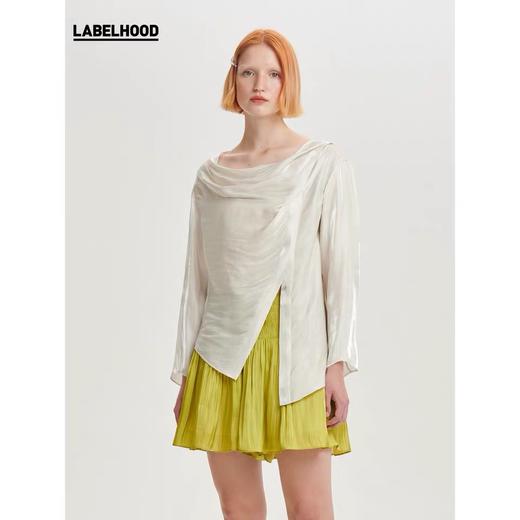 deepmoss2020春夏新款 设计感纯色象牙白水泽堆领上衣打底衫T恤 dm20ssTP01X5 商品图0