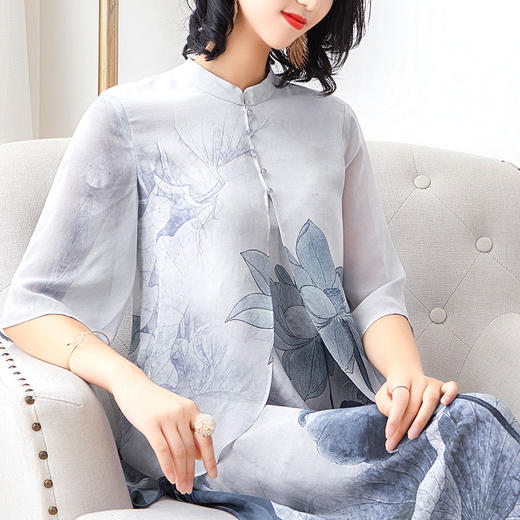 NYT-RB8888新款中国风立领长裙定位印花桑蚕丝仙女气质 商品图3