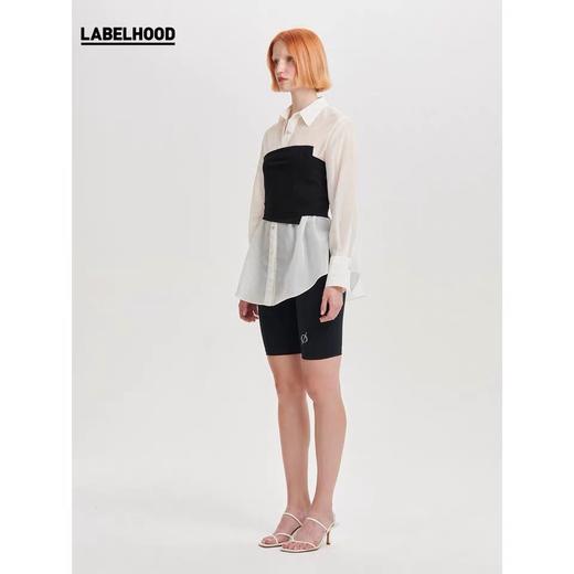 deepmoss2020春夏新款 设计感撞色雾白丝质束腰衬衫 dm20ssSH04AA 商品图3