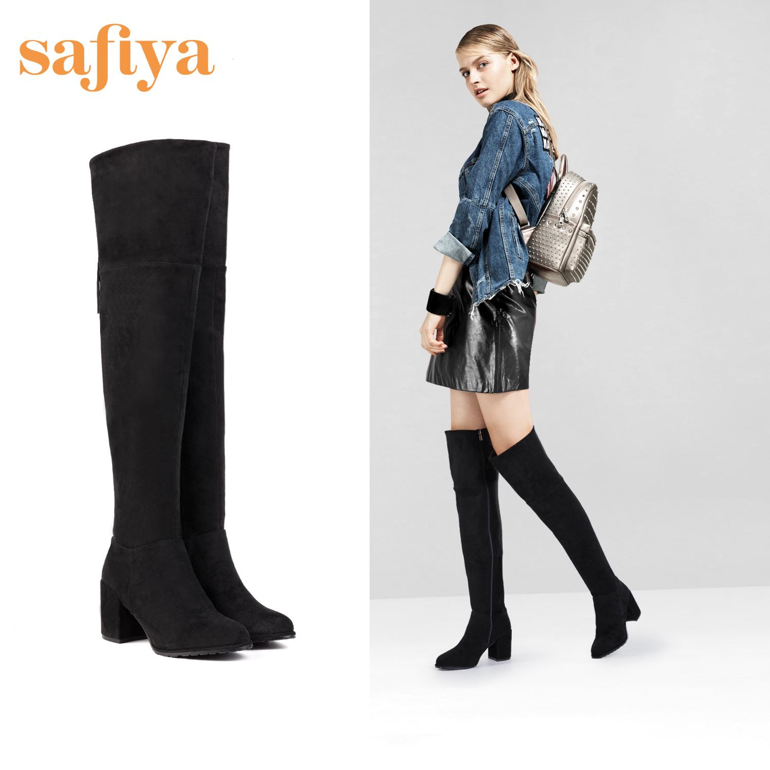 商场同款 | Safiya索菲娅冬季时尚中跟舒适修身女长靴子SF84117028