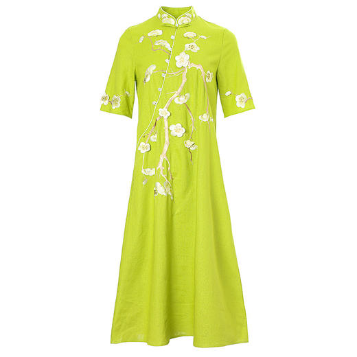 OG-52886名族复古立领盘扣重工梅花刺绣中长款袖连衣裙 商品图4