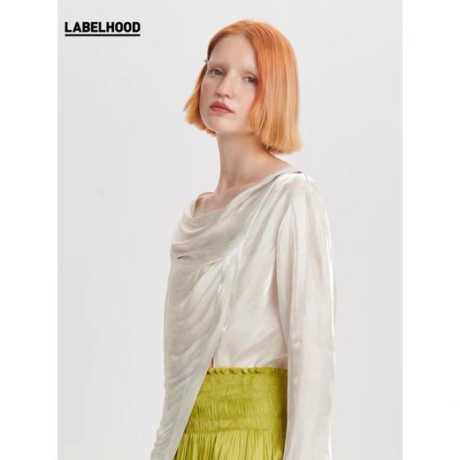 deepmoss2020春夏新款 设计感纯色象牙白水泽堆领上衣打底衫T恤 dm20ssTP01X5 商品图4