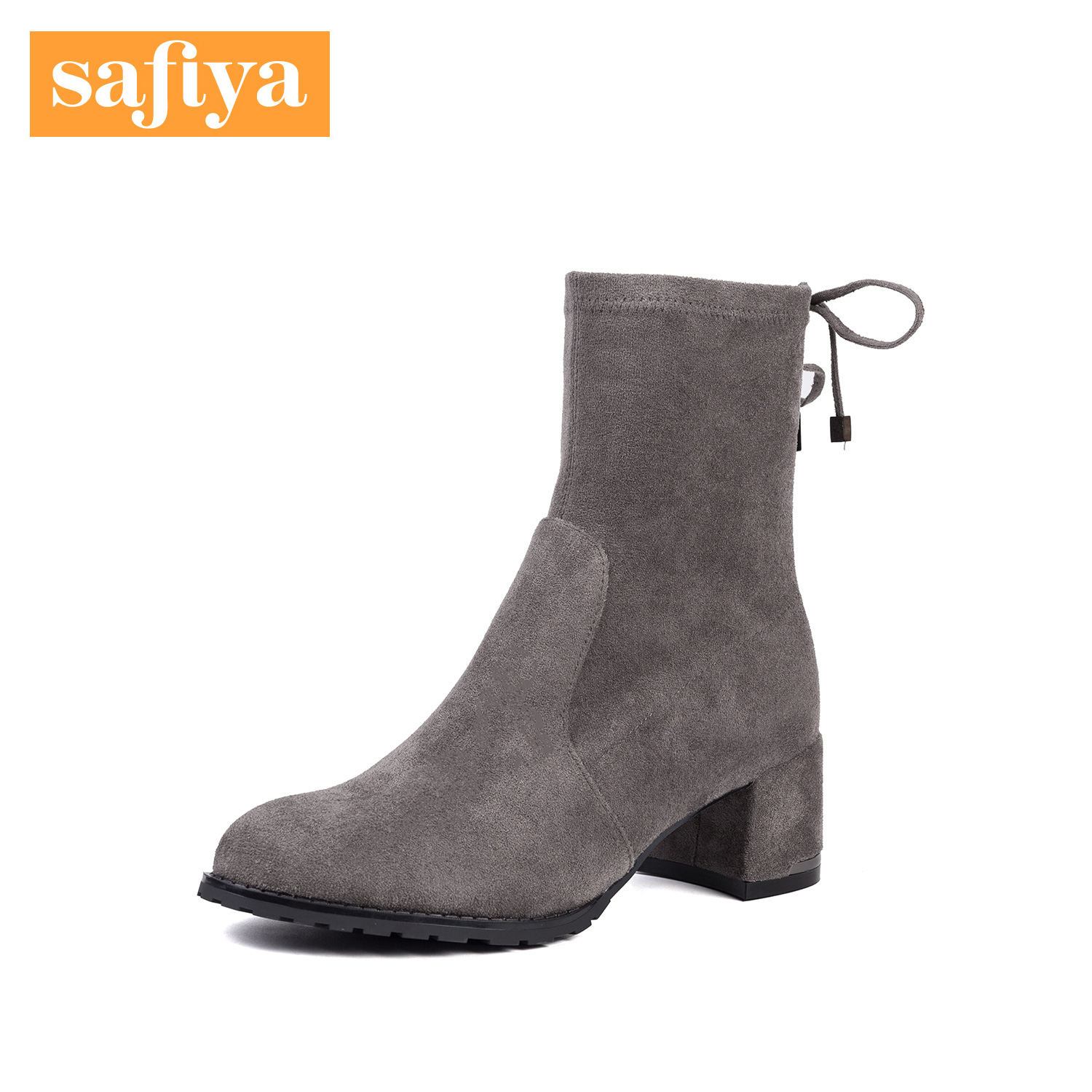Safiya/索菲娅冬靴后系带套筒高跟女短靴SF84116008