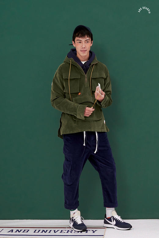 ANB ANB019AW042 半拉链套头灯芯绒水洗带帽夹克（2色） 商品图1